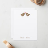 Monogram Birds Wedding Flat Danke Card - Latte Mitteilungskarte (Vorderseite/Rückseite Beispiel)