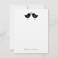 Monogram Birds Wedding Flat Danke Karte - Sage