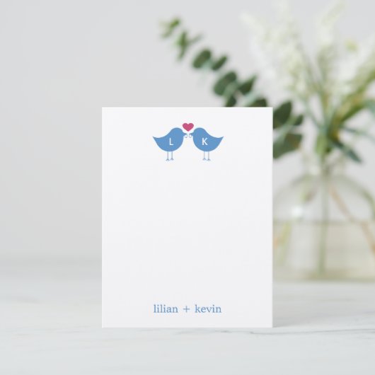 Monogram Birds Wedding Flat Dankeschön Karte (Stehend Vorderseite)