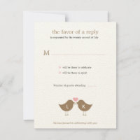 Monogram Birds Wedding RSVP/Response Card - Latte