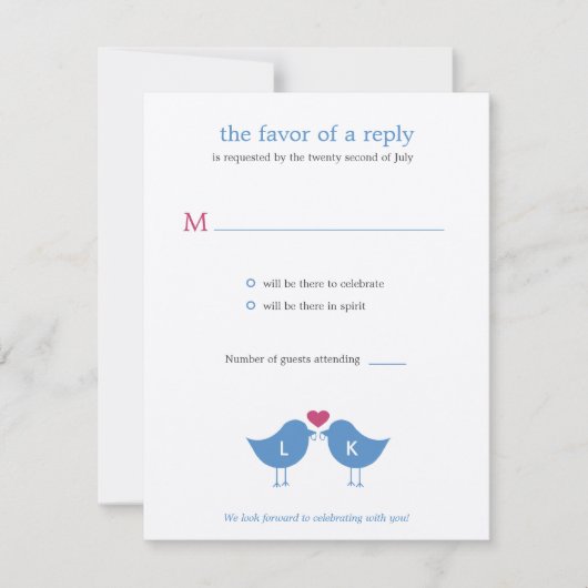 Monogram Birds Wedding RSVP/Response Card RSVP Karte (Vorderseite)