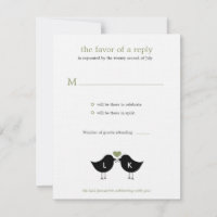 Monogram Birds Wedding RSVP/Response Card - Sage