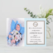 Monogram Birth Announcement Einladung (Stehend Vorderseite)