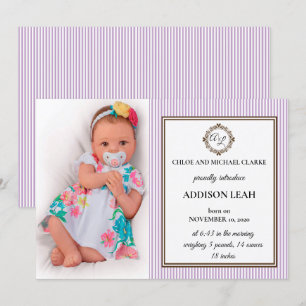 Monogram Birth Announcement Einladung