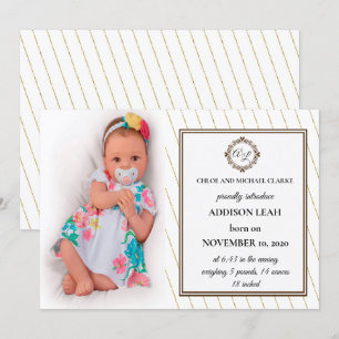 Monogram Birth Announcement Einladung