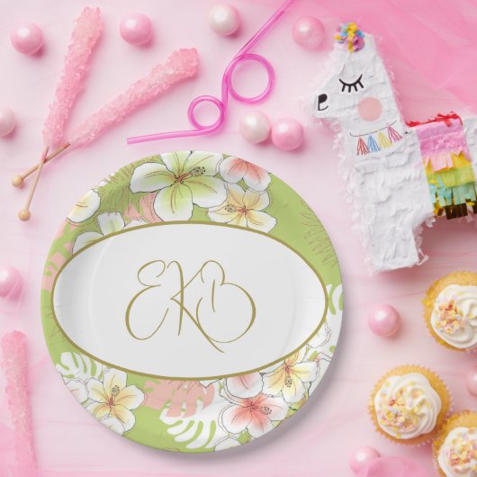 Monogram Birthday Elegant Tropical Pappteller (Party)