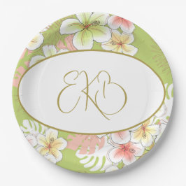 Monogram Birthday Elegant Tropical Pappteller