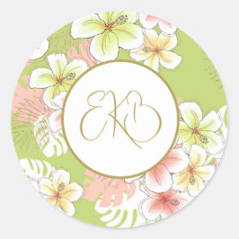 Monogram Birthday Elegant Tropical Runder Aufkleber