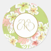 Monogram Birthday Elegant Tropical Runder Aufkleber (Vorderseite)