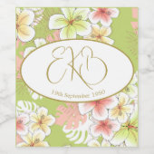 Monogram Birthday Elegant Tropical Weinetikett (Einzelnes Label)