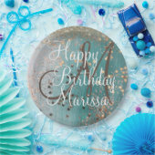 Monogram Birthday Gold Stars auf Aquamarinen  Pappteller (Party)