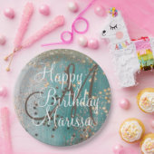 Monogram Birthday Gold Stars auf Aquamarinen  Pappteller (Party)