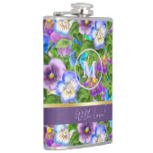 Monogram Birthday Pansy Violet Blume Wasserfarbe Flachmann (Rechts)