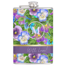 Monogram Birthday Pansy Violet Blume Wasserfarbe