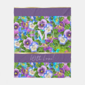 Monogram Birthday Pansy Violet Blume Wasserfarbe Fleecedecke (Vorderseite)