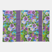 Monogram Birthday Pansy Violet Blume Wasserfarbe Geschirrtuch (Horizontal)