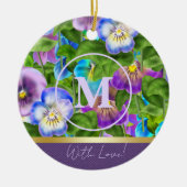 Monogram Birthday Pansy Violet Blume Wasserfarbe Keramik Ornament (Vorne)