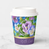 Monogram Birthday Pansy Violet Blume Wasserfarbe Pappbecher (Vorderseite)