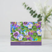 Monogram Birthday Pansy Violet Blume Wasserfarbe Postkarte (Stehend Vorderseite)