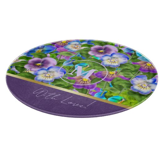 Monogram Birthday Pansy Violet Blume Wasserfarbe Schneidebrett (Ecke)