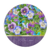 Monogram Birthday Pansy Violet Blume Wasserfarbe Schneidebrett (Vorderseite)