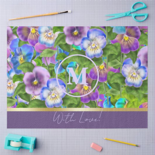 Monogram Birthday Pansy Violet Blume Wasserfarbe Seidenpapier (Basteln)