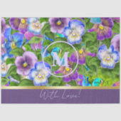 Monogram Birthday Pansy Violet Blume Wasserfarbe Seidenpapier (Vorderseite)