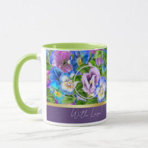 Monogram Birthday Pansy Violet Blume Wasserfarbe Tasse