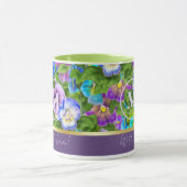 Monogram Birthday Pansy Violet Blume Wasserfarbe Tasse (Zentrum)
