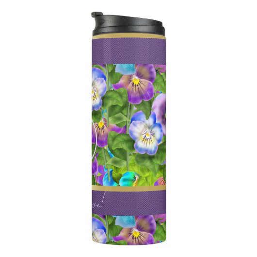 Monogram Birthday Pansy Violet Blume Wasserfarbe Thermosbecher (Nach rechts gedreht)