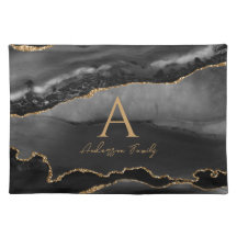 Monogram Black Agate Family Name Tischset