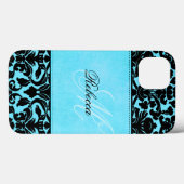 Monogram Black and Blue Damask iPad Air Hüllen (Rückseite (Horizontal))