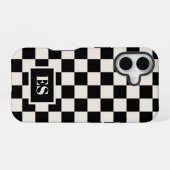 Monogram Black and Creme Checkered Pattern iPhone 16 Hülle (Rückseite (Horizontal))