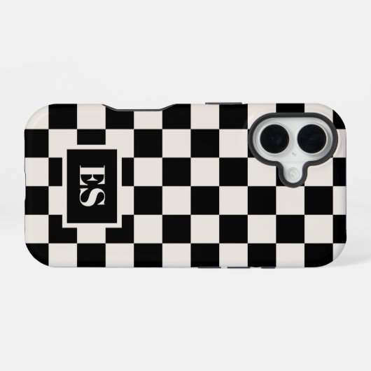 Monogram Black and Creme Checkered Pattern iPhone 16 Hülle (Rückseite (Horizontal))