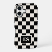 Monogram Black and Creme Checkered Pattern iPhone 16 Hülle (Rückseite)