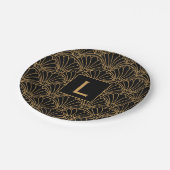 Monogram Black and Gold Art Deco Lüftermotiv Blume Pappteller (Schrägansicht)