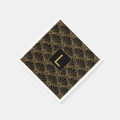 Monogram Black and Gold Art Deco Lüftermotiv Blume Serviette (Ecke)
