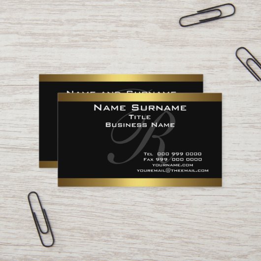 Monogram Black and Gold Business Cards Visitenkarte (Vorderseite/Rückseite Beispiel)