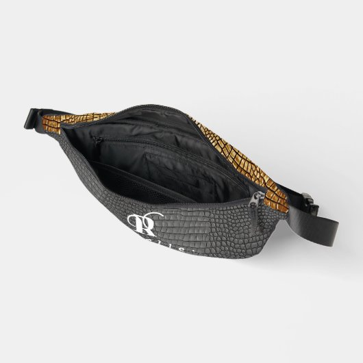 Monogram Black and Gold Imitate Schlangenhaut Bauchtasche (Offen)