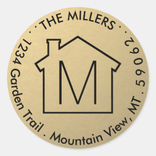 Monogram Black and Gold Imitats Foil Rücksendeadre Runder Aufkleber