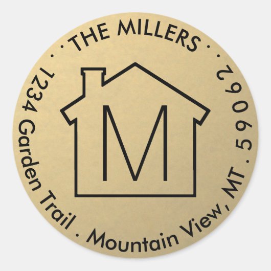 Monogram Black and Gold Imitats Foil Rücksendeadre Runder Aufkleber (Vorderseite)