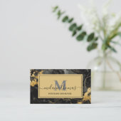 Monogram Black and Gold Marble Visitenkarte (Stehend Vorderseite)