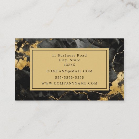 Monogram Black and Gold Marble Visitenkarte (Rückseite)