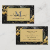 Monogram Black and Gold Marble Visitenkarte (Vorne/Hinten)