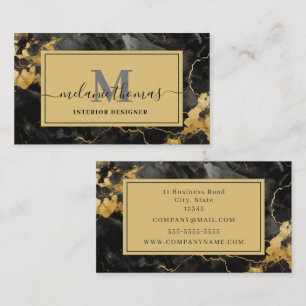 Monogram Black and Gold Marble Visitenkarte