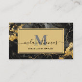 Monogram Black and Gold Marble Visitenkarte (Vorderseite)