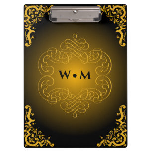 Monogram Black and Gold mit dekorativen Elementen Klemmbrett