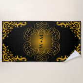 Monogram Black and Gold mit dekorativen Elementen  Strandtuch (Vorderseite)