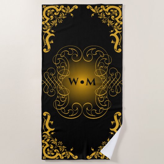 Monogram Black and Gold mit dekorativen Elementen  Strandtuch (Vorderseite)