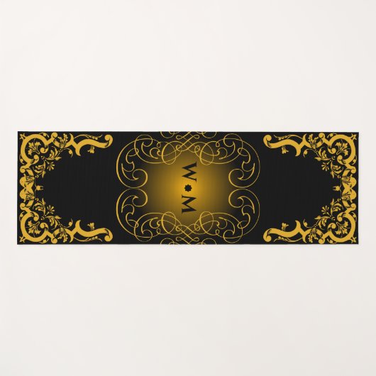 Monogram Black and Gold mit dekorativen Elementen Yogamatte (Vorderseite (Horizontal))